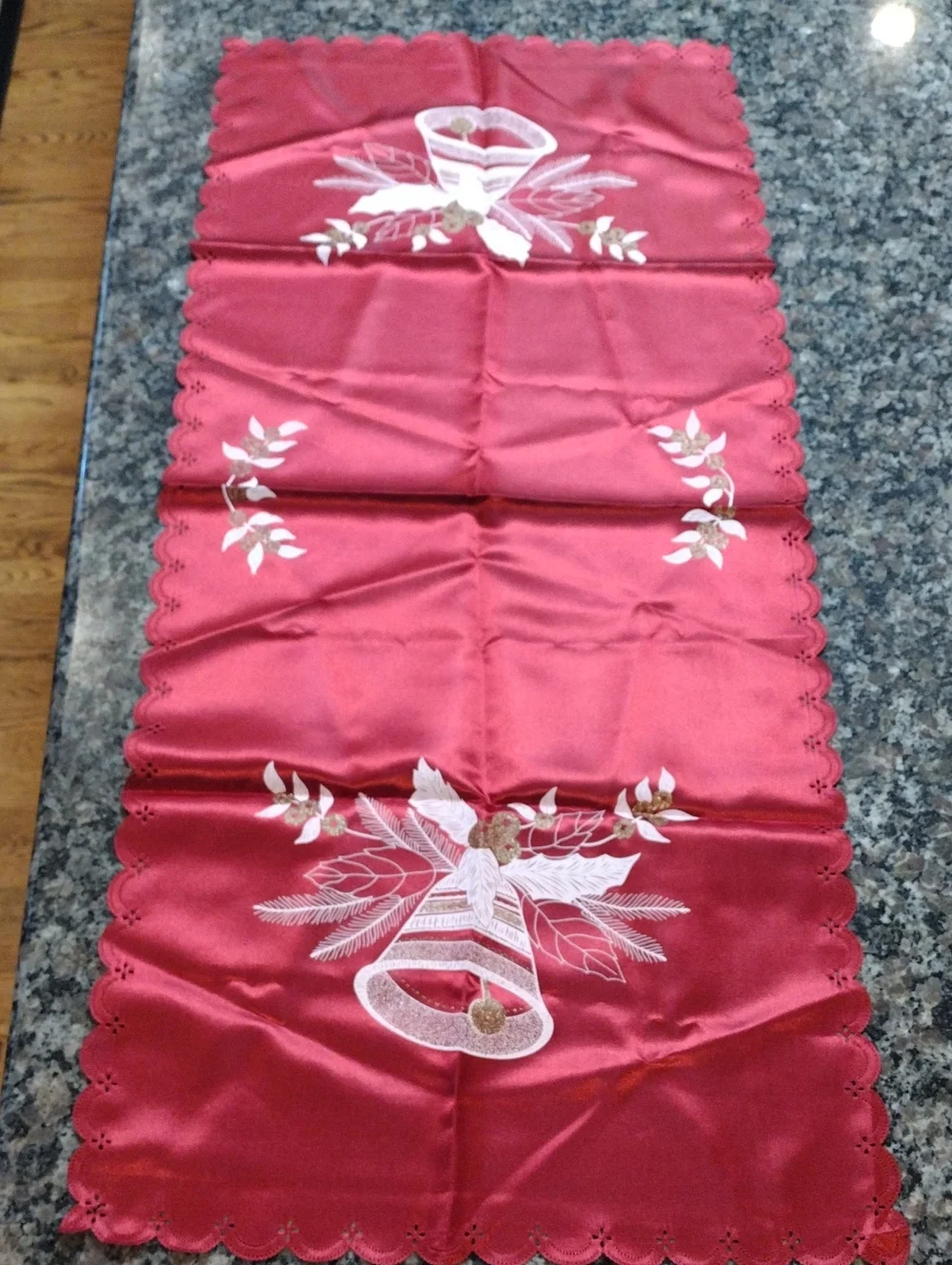 Red Embroidered Christmas Red Holiday Table Runner 38